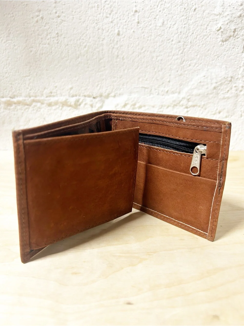 Vintage GUESS Men's Brown Suede Tri-Fold Wallet with Big Embossed Logo RARE